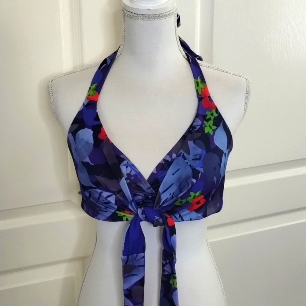 Athleta Blue Floral Halter Bikini Top